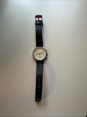 Borealis Women's Silver Dial Bracelet Watch with Black Leather Strap